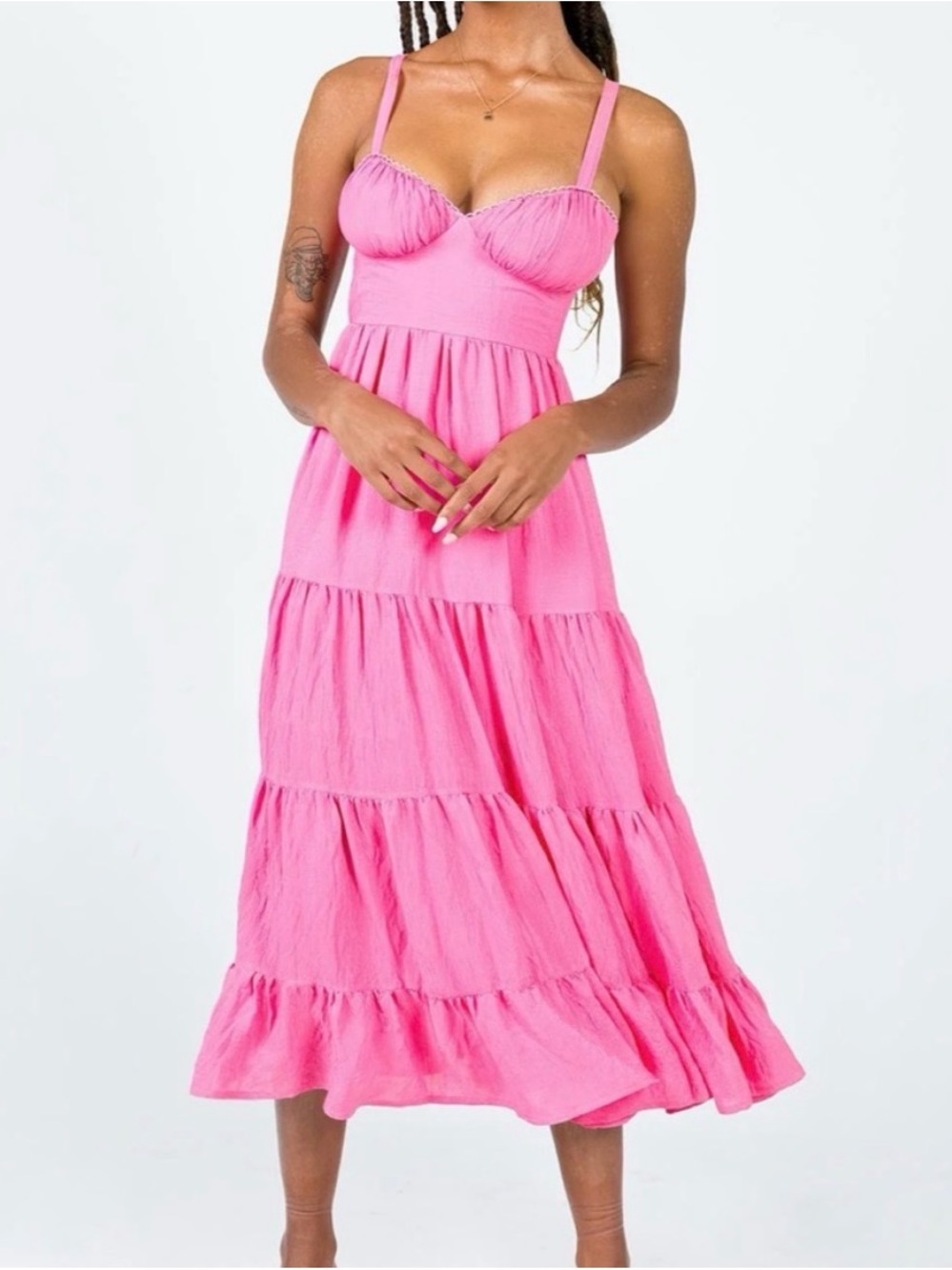 Princess Polly Hot Pink Tiered Midi Dress with Bustier Bodice